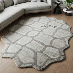 Modern Hand-Tufted Shades Of Gray Geometric Wool Area Rug Unique Design Carpet - Picture 1 of 6
