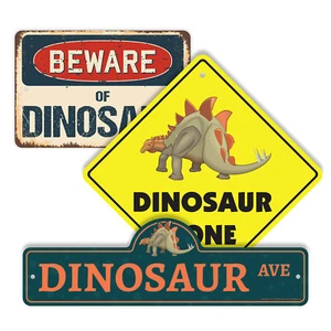 Letrero de calle de plástico de dinosaurio (paquete de 3) advertencia de cruce de colección rústico cuidado - Imagen 1 de 12