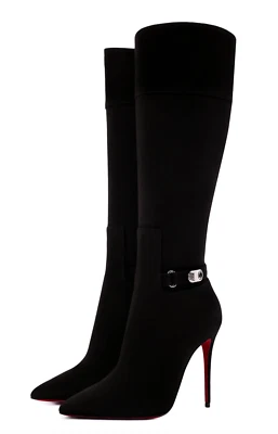 Christian Louboutin Lock Kate Botta 100 Black Suede Knee High Heel Boot 40.5 - Image 1 of 4