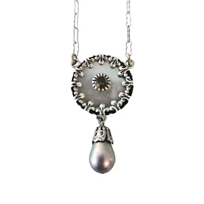 Liz Palacios серебро бумаги зажим цепочка, раковина жемчуг лавалье подвеска шеи - Изображение 1 из 4