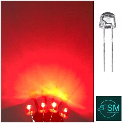 5mm Red LARGE CHIP Straw Hat Led Diode 100pcs Round Head LED Clear Top 620-630nm - image 1 of 4