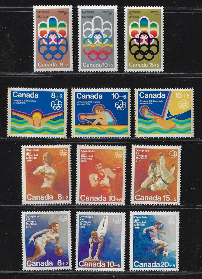 Canada Semi-Postal Stamps — Set of 12 — 1974-76, Olympiad Montreal #B1-12 — MNH - Image 1 of 1