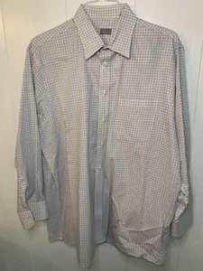 Joe Joseph Abboud Men XL 17 32/33 Long Sleeve White Checkered Button Up Shirt  - Picture 1 of 3