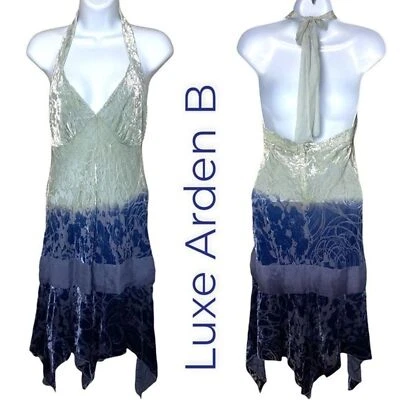 Vestido Halter Arden B Luxe Azul Ombre Burnout Terciopelo Seda Talla Mediana Foto 1 de 4