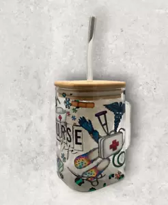 20oz Square Mug/Cup, Trendy Iced Coffee Tea Soda Drinking Glass Bamboo Lid Straw - Picture 1 of 10