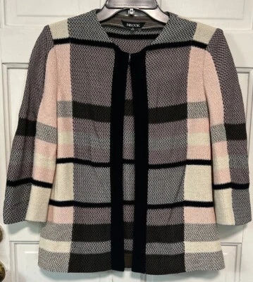 Chaqueta Blazer Cárdigan Misook X-Small Frente Abierto Negro Rosa Almohadillas para los Hombros a Cuadros Foto 1 de 4