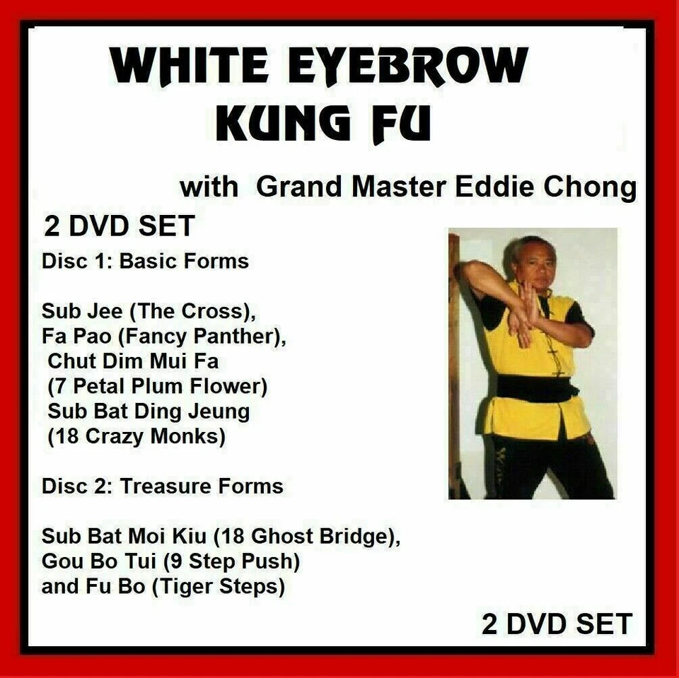 White Eyebrow Kung Fu 2 DVD Set 7 Forms Eddie Chong Bak Pak Mei Fushan gung fu - Image 1 of 1