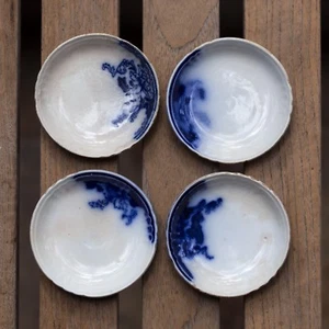 Juego de (4) Thomas Hughes & Son Flow Blue con Medallion Butter Pats RARO - Imagen 1 de 10