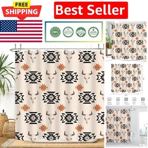 Unique 72x72" Vintage Aztec Shower Curtain - Water-Resistant Cow Head Fabric - Picture 1 of 9