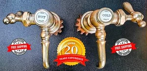 VINTAGE MULLER PORZELLAN WARM KALT MESSING WASSERHAHN PAAR SET 1920-1940er KOSTENLOSER VERSAND - Bild 1 von 14