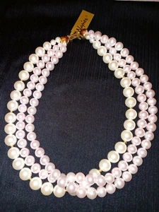 NWT VINTAGE NAPIER TRIPLE STRAND FAUX PEARL GOLDTONE NECKLACE PAT # - Picture 1 of 7