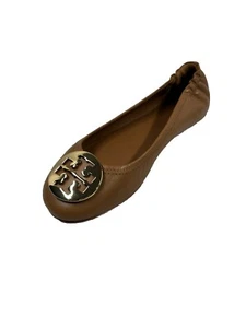 Balletto da viaggio Tory Burch Minnie con logo in metallo misura 8 colore pelle marrone/oro - Foto 1 di 6