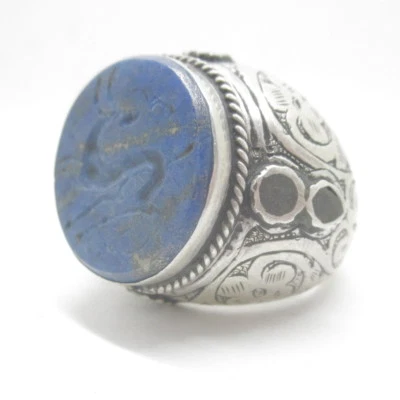 Исламские мужские кольца с камнями лазурит серебро 925 пробы мусульманский Аллах R90 الإسلامية - Изображение 1 из 4