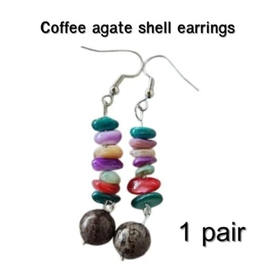 Pendientes piedras de la suerte accesorios mujer café ágata y concha pendientes Foto 1 de 3