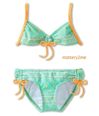 O'Neill Niñas 7 Fiji Corbata Frontal 2 Piezas Halter Bikini Traje de Baño Verde Naranja  Foto 1 de 2