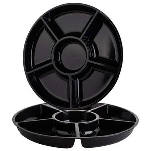 6 Sectional Round Plastic Serving Tray/Platter (2, Black) - Picture 1 of 7