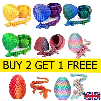 Full Articulated 3D Printed Dragon in Egg Movable Crystal Dragon Halloween Gift - Image 1 of 4