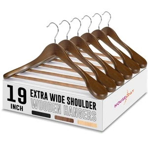 19'' Extra Wide Shoulder Wooden Hangers 6 Pack, Premium Large Wood Suit Hange... - Picture 1 of 9
