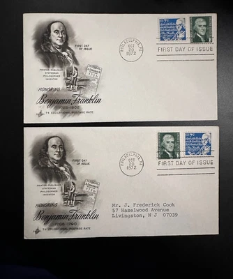Sc 1393D Benjamin Franklin ArtCraft variety set/2 dates SEV# 1-2 Black UA XF - Image 1 of 4