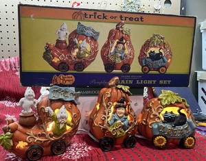 Cracker Barrel Halloween Light Up Trick or Treat 3 Piece Pumpkin Train  Set - Picture 1 of 8