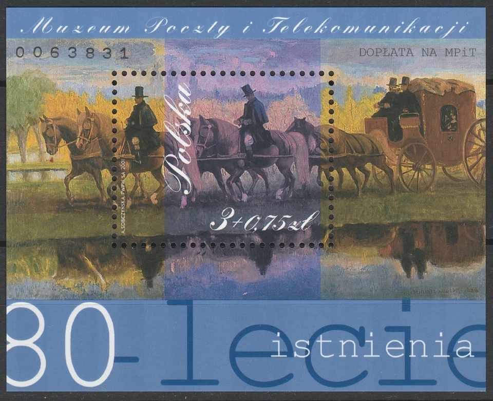 波兰 2001 年马匹 MNH 块 — 第 1/1 张图片