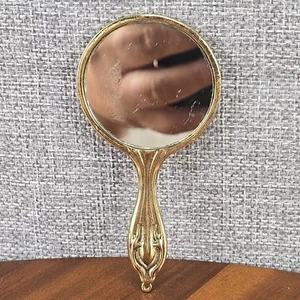 Vintage Gold Vergoldet Messing Doppelseitige Vergrößerung Tasche Handtasche Spiegel 4"L 2,5"W - Bild 1 von 3