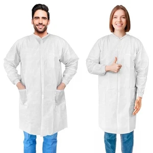 Disposable Lab Coats, XX-Large - Pack of 30 White SMS Knee Length, 40 GSM - Picture 1 of 9