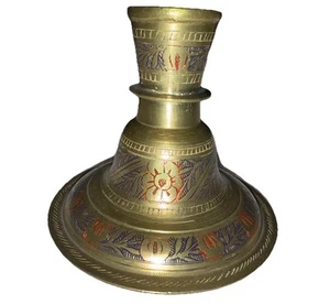 Antique Brass Hookah Base Pot Original Old Hand Crafted Floral Design 4” Grey - Picture 1 of 9