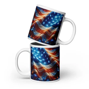 Kaffeebecher mit amerikanischer Flagge - patriotisch USA Stars and Stripes Keramiktasse Geschenk - Bild 1 von 4