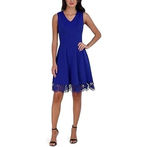 DONNA RICCO NEW $118 Crochet Hem Sleeveless Fit & Flare Dress Cobalt Size 8 - Picture 1 of 5