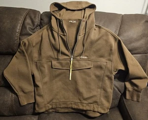 Felpa con cappuccio pullover RLX Ralph Lauren Tech mezza zip doppia maglia marrone rara! - Foto 1 di 21