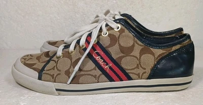 Coach Women's Signature 'Khaki/Navy/Pink' Folly Sneakers Size US 10 B - Image 1 of 4