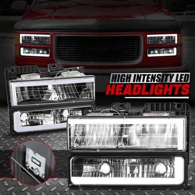 [C-LED DRL] Para 88-00 Chevy GMC C/K Faro + Parachoques Luces de señal de giro Negro Foto 1 de 4