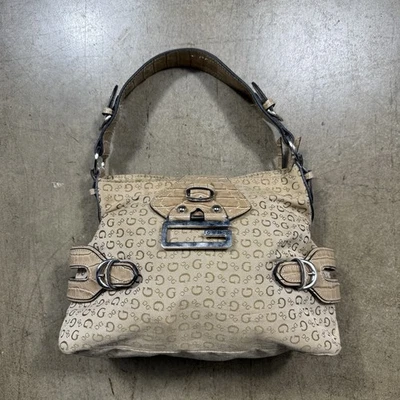 Guess Cartera Bolso de Hombro Beige Monograma Boho G Logo Vintage Y2k Cuero Hebilla Foto 1 de 4
