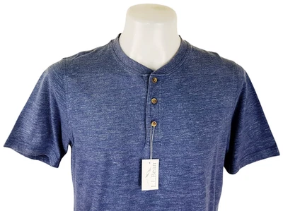 LL BEAN Mens Blue/Grey S/S EVENING TOP SHIRT Grandad Collar - M - 44" - RRP £44 - Image 1 of 4