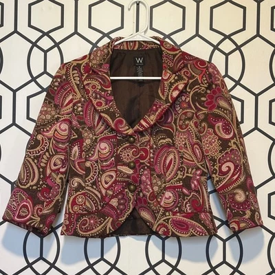Blazer recortado W. Work to Weekend rojo y marrón cachemir brocado talla 6 Foto 1 de 4