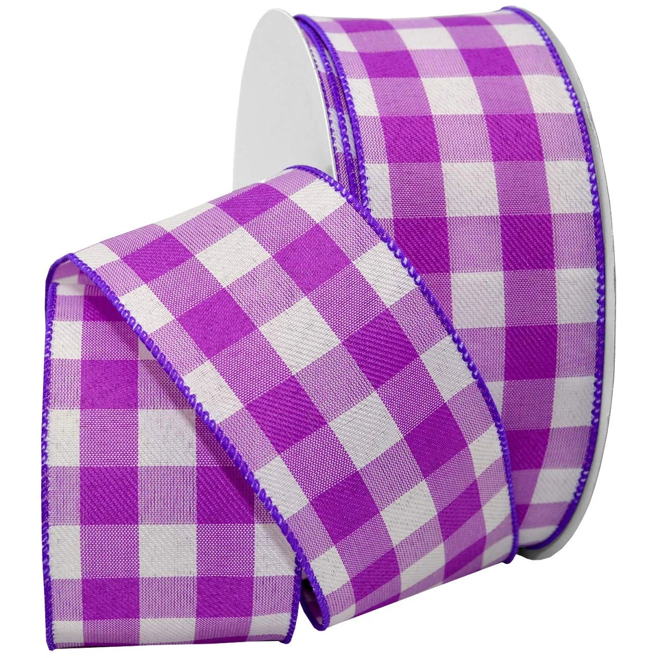 , Gingham Style Wired Taffeta, 2-1/2 inch by 50 Yards, Purple - Image 1 of 1