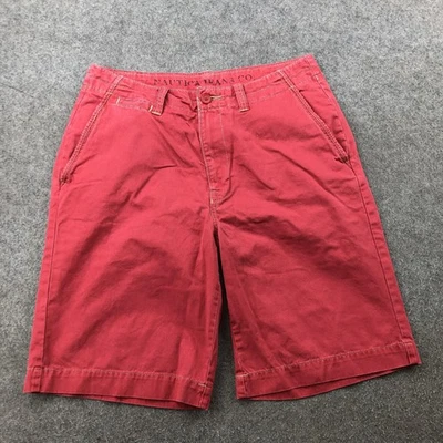 Pantalones Cortos Nautica Para Hombres 34 Rojo Chino Plano Delantero Trasero Solapa Bolsillos Informales Y2K De Colección Foto 1 de 4