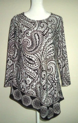 Coco Bianco Paisley Black And White Tunic Blouse Paisley Top Size-M #O - Image 1 of 4
