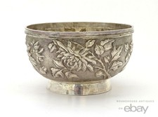 19th C. Antique Chinese Qing Dynasty Repoussé Sterling Silver Bowl 120 Grams