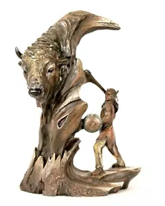 Scultura Nativi Americani Indiani Intaglio L'ULTIMA BUFALOHUNT Arte 10" - Foto 1 di 1