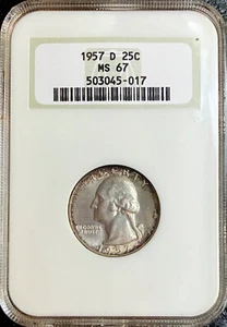 1957 D Washington Quarter ~ *Peripheral Toning* ~ Graded NGC MS 67 - Bild 1 von 2
