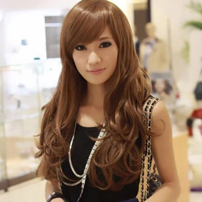 Fashion Long Medium Brown Wavy Curly Women Lady Cosplay Hair Wig Wigs + Wig Cap - Image 1 of 4