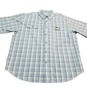 CARHARTT 2XL MENS BLUE/GRAY BUTTON UP COTTON SHORT SLEEVED SHIRT  - Picture 1 of 10