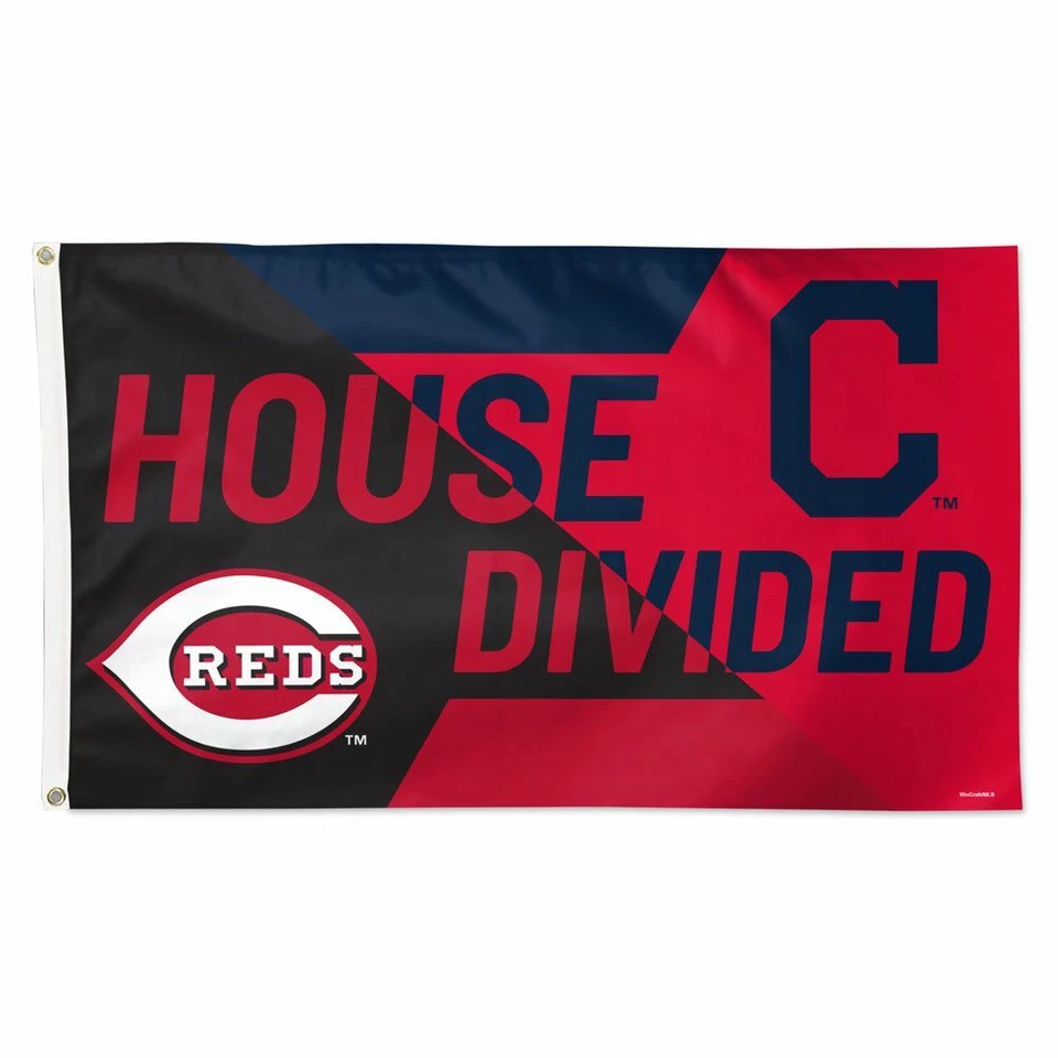 CINCINNATI REDS CLEVELAND INDIANS HOUSE DIVIDED 3'X5' DELUXE FLAG WINCRAFT 👀 - Image 1 of 1