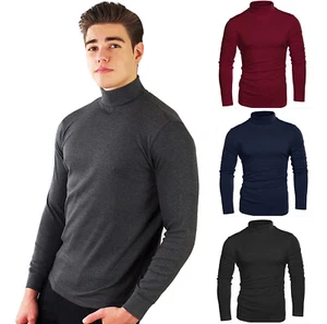 Herren Baumwolle Langarm Pullover Weich Rollkragen Oberteil S-3XL - Bild 1 von 45