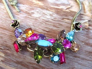 Betsey Johnson Chunky Bib Style Designer Necklace Colorful Multifaceted 15" - Picture 1 of 18