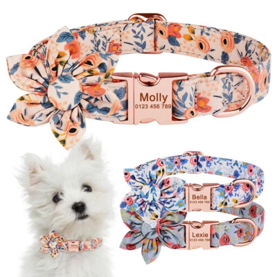 个性化花卉狗项圈名称 ID 电话号码 雕刻 小号 中号 大号 — 第 1/4 张图片