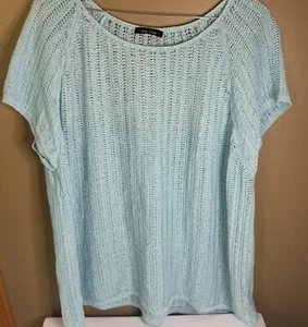 Vise Versa Women’s Short Sleeve Sweater Tunic Size XL Aqua Blue 100% Cotton - Picture 1 of 6
