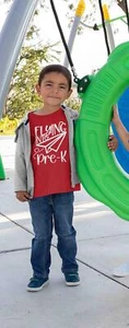 Kids Flying Into Pre-K Shirt Cute T Shirt Tee Boy's Girl's PreK Plane Back To Gr - Picture 1 of 24